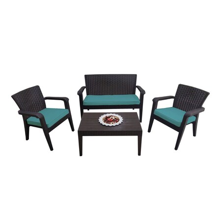 Rainbow Outdoor Alaska 4 Piece Seating Set with Cushions-Brown RBO-ALASKA-BRW-4PC-CUSH-TEA